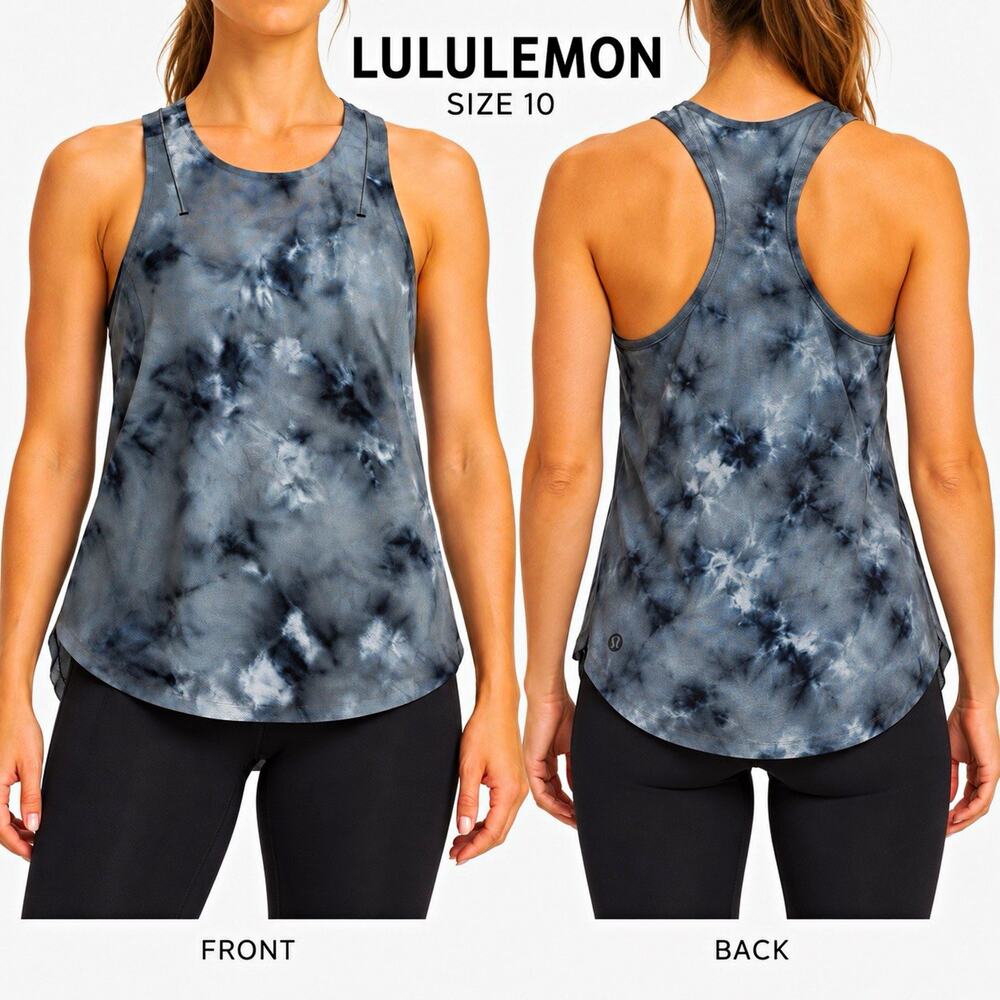 Lululemon Racerback Tank Top Women’s Size 10 Gray Black Tie-Dye Scoop Neck